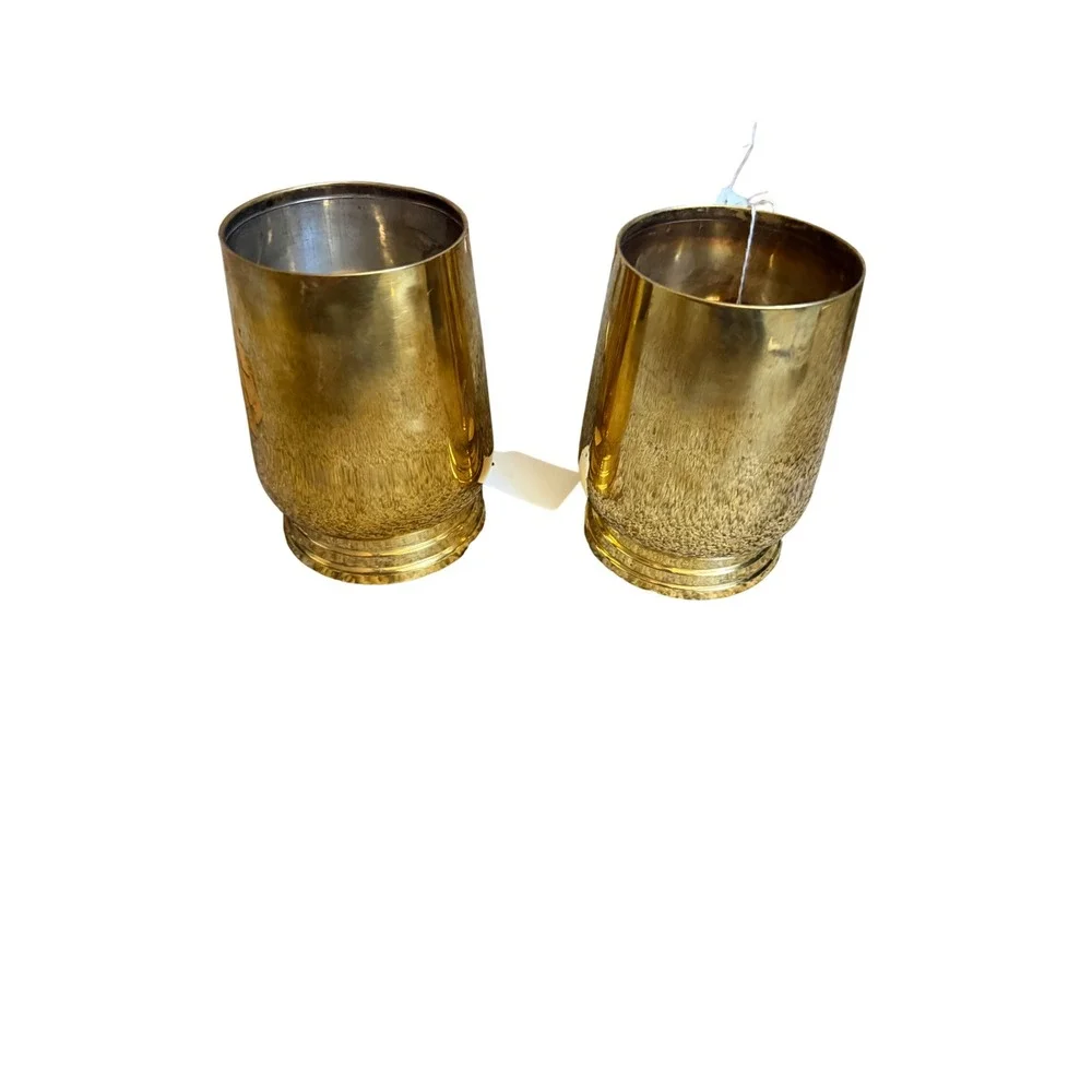 Vintage Brass Tankard Mugs Set of 2 India Gold Beer Stein Cup Barware 5 inch